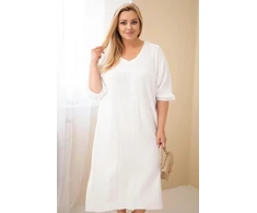 Balta Plus Size medvilninė muslino suknelė su V formos iškirpte