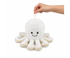 Lean Toys Pliušinis aštuonkojis su tampriais čiuptuvais, baltas, 30 x 20 x 20 cm