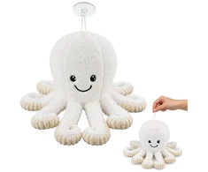 Lean Toys Pliušinis aštuonkojis su siurbtuku ir tampriais čiuptuvais, baltas, 16 × 10 × 10 cm