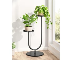 Bamworld metalinis dviejų aukštų augalų stovas, kampinė juoda gėlėms namams ir balkonui TM02-6T-BR