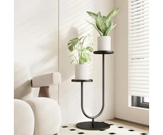 Bamworld metalinis dviejų aukštų augalų stovas, kampinė juoda gėlėms namams ir balkonui TM02-6T-BR