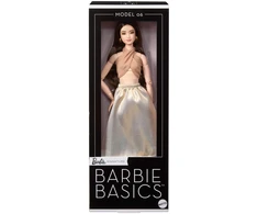 „Barbie Basics“ lėlė Nr. 6 – brunetė su auksiniu sijonu