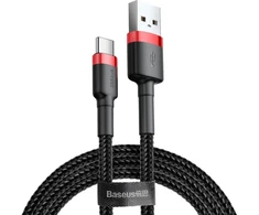 Ausinės Baseus Cafule USB-A / USB-C QC 3.0 3A kabelis 1 m - Juodas ir raudonas