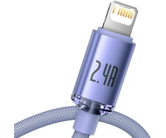 Ausinės Baseus Crystal Shine serijos USB laidas greitam įkrovimui ir duomenų perdavimui, USB A tipo - Lightning, 2.4A, 1.2m, violetinis (CAJY000005)