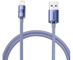 Ausinės Baseus Crystal Shine serijos USB laidas greitam įkrovimui ir duomenų perdavimui, USB A tipo - Lightning, 2.4A, 1.2m, violetinis (CAJY000005)