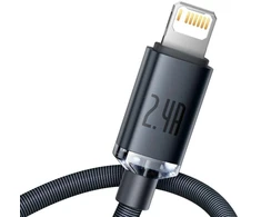 Ausinės Baseus Crystal Shine serijos USB laidas greitam įkrovimui ir duomenų perdavimui, USB Type A - Lightning, 2.4A, 2m, juodas (CAJY000101)