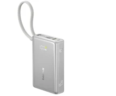 Baseus PicoGo 10 000 mAh 45 W išorinė baterija su skaitmeniniu ekranu ir integruotu USB-C laidu – titano spalvos