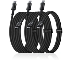 Ausinės Baseus Tungsten Auksinė 100 W USB-C laidų rinkinys – USB-C 1 m, 2 m, 3 m – juodas