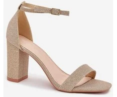 Basutės aukštu kulnu smėlio spalvos su blizgiu paviršiumi Step in Style