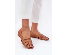 Bateliai atviri baleto stiliaus odiniai rudi