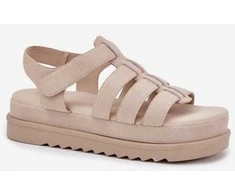 Bateliai smėlio spalvos platforminiai sandalai su lipduku Step in Style