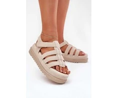 Bateliai smėlio spalvos platforminiai sandalai su lipduku Step in Style