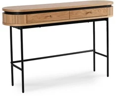 BECK tualetinis staliukas su stalčiais, 120 cm, ąžuolo spalvos, grioveliais dekoruota kosmetinė konsolė, modernus