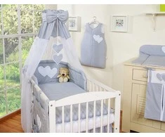 Bedding set 5-pcs with canopy- Hanging Hearts baltas polka dots one pilkas
