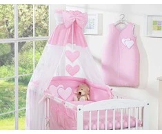 Bedding set 5-pcs with canopy- Hanging Hearts pink