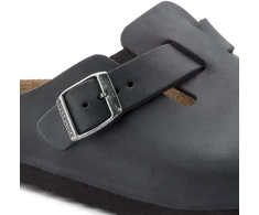 Birkenstock Boston Juodas moteriškos/vyriškos klumpės, aliejuotos odos, siauros šlepetės (0059463)