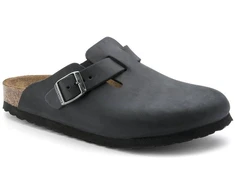 Birkenstock Boston Juodas moteriškos/vyriškos klumpės, aliejuotos odos, siauros šlepetės (0059463)