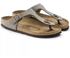 Birkenstock Gizeh Birko-Flor Nubuck Stone vyriškos šlepetės per pirštą, plati pėda, pilkos (43391)