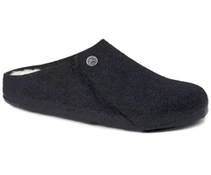 Birkenstock Zermatt Antracito spalvos vilnos veltinio šlepetės su pašiltinimu moterims/vyrams, įprasto pločio (1015090)
