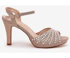 Blizgios šampano spalvos aukštakulnės stiletto basutės su dekoru