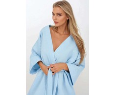 Blue Chalatas mėlynas medvilninis su diržu Mėlyna Lady