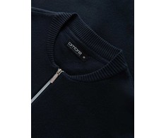 Blue Men's smooth zip sweater - navy mėlynas V1 OM-SWZS-0146