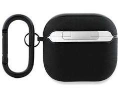 BMW BMA4SSLBK AirPods 4 ausinių dėklas juodos spalvos Geniune Leather Sidabrinis Logo