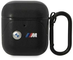 Dėklas BMW BMA222PVTK AirPods 1/2 dangtelio juoda/juoda oda Lenkta linija