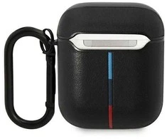 Dėklas BMW BMA222PVTK AirPods 1/2 dangtelio juoda/juoda oda Lenkta linija