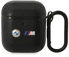BMW BMA222PVTK AirPods 1/2 dėklas juodas/juodas odinis lenkta linija