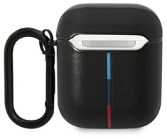 BMW BMA222PVTK AirPods 1/2 dėklas juodas/juodas odinis lenkta linija