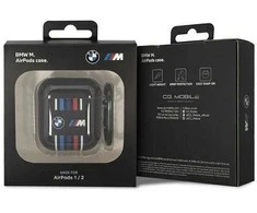 Dėklas BMW BMA222SWTK AirPods 1/2 dangtelis juodas/juodas Kelių spalvų linijos