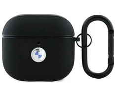 BMW BMA4SSLBK AirPods 4 dėklas juodos spalvos Geniune Leather sidabro spalvos Logo