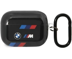 BMW BMAP222SOTK AirPods Pro 2 kartos dėklas, juodas/juodas su trispalvėmis juostelėmis