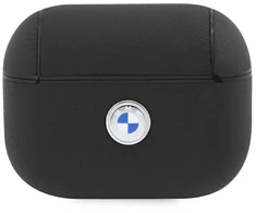BMW BMAP2SSLBK AirPods Pro 2 (2022/2023) apsauginis dėklas, juodas/juodas, natūrali oda, sidabrinis logotipas
