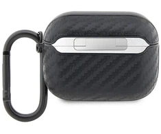 BMW BMAPWMPUCA2 AirPods Pro dėklas, juodas/juodas, anglies pluoštas su dvigubu metaliniu logotipu