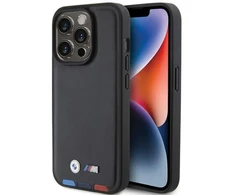 Dėklas BMW BMHCP15L22PTDK Apple iPhone 15 Pro 6.1″ juodos spalvos Leather Stamp Tricolor