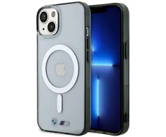 BMW BMHMP14SHCRS dėklas Apple iPhone 14 15 13 6.1″ skaidrus kietas dėklas Sidabrinis Ring MagSafe
