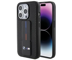 BMW Grip Stand Smooth &amp; Perforated dėklas iPhone 15 Pro - juodas