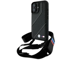 Dėklas BMW BMHCP16M23PSCCK Apple iPhone 16 Plus 6.7″ juodos spalvos hardcase M Edition Carbon Stripe &amp; Strap