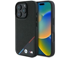 BMW BMHMP16L23 PUPDK Apple iPhone 16 Pro 6.3″ juodos spalvos kietas dėklas M Perforated Tricolor Line MagSafe