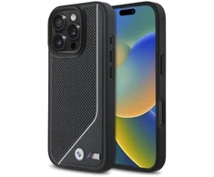 BMW BMHMP16L23 PUCPK Apple iPhone 16 Pro 6.3″ juodos spalvos kietas dėklas M Perforated Twisted Line MagSafe