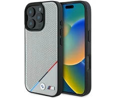 BMW BMHMP16L23 PUPDG Apple iPhone 16 Pro 6.3″ pilkas kietas dėklas M Perforated Tricolor Line MagSafe