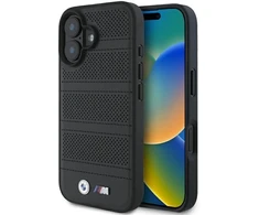 BMW BMHMP16S23 PUSPK Apple iPhone 16 6.1″ juodos spalvos kietas dėklas M Perforated And Stitched Line MagSafe