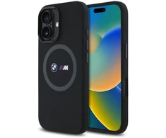 BMW BMHMP16S23SROK Apple iPhone 16 6.1″ juodos spalvos kietas dėklas M Silicone Printed Ring MagSafe