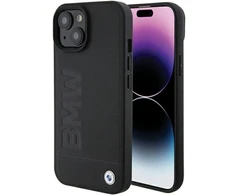 Dėklas BMW BMHMP15MSLLBK Apple iPhone 15 Plus 14 Plus 6.7″ juodos spalvos MagSafe Leather Hot Stamp