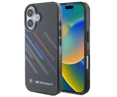 BMW BMHCP16M23HTRAK Apple iPhone 16 Plus 6.7″ juodos spalvos kietas dėklas Motorsport IML Random Stripes