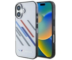 BMW BMHCP16S23HTRAG Apple iPhone 16 6.1″ pilkas kietas dėklas Motorsport IML Random Stripes