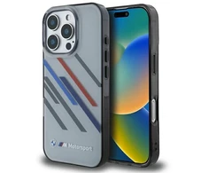 BMW BMHCP16L23HTRAG Apple iPhone 16 Pro 6.3″ pilkas kietas dėklas Motorsport IML Random Stripes