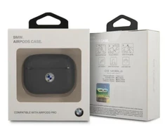BMW natūralios odos AirPods Pro dėklas su sidabriniu logotipu - Tamsiai mėlyna